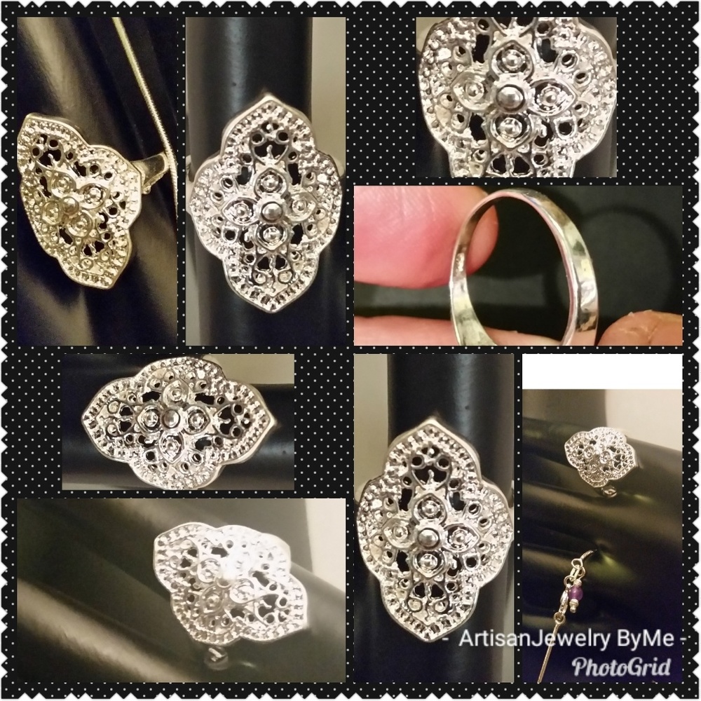 🥀Gorgeous Sterling Mosaic Open Cut-Filligree Ring - Picture 4 of 8